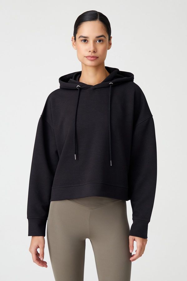 LOS OJOS LOS OJOS Black Hooded Soft Textured Crop Sweatshirt