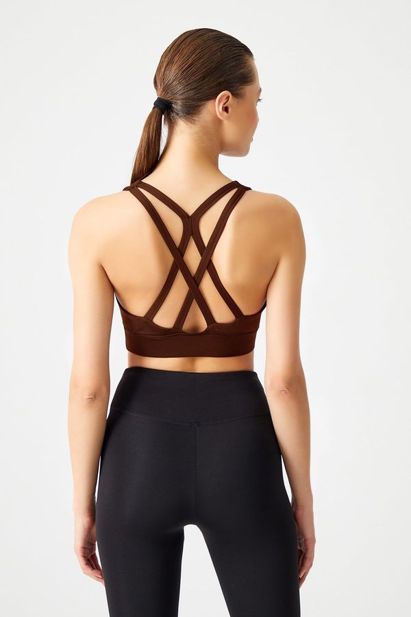 LOS OJOS LOS OJOS Brown Push-Up Back Detailed Covered Sports Bra