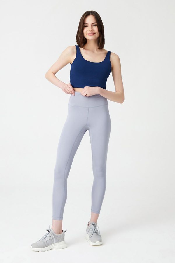 LOS OJOS LOS OJOS Gray High Waist Consolidator Sports Leggings with Stitching Detail