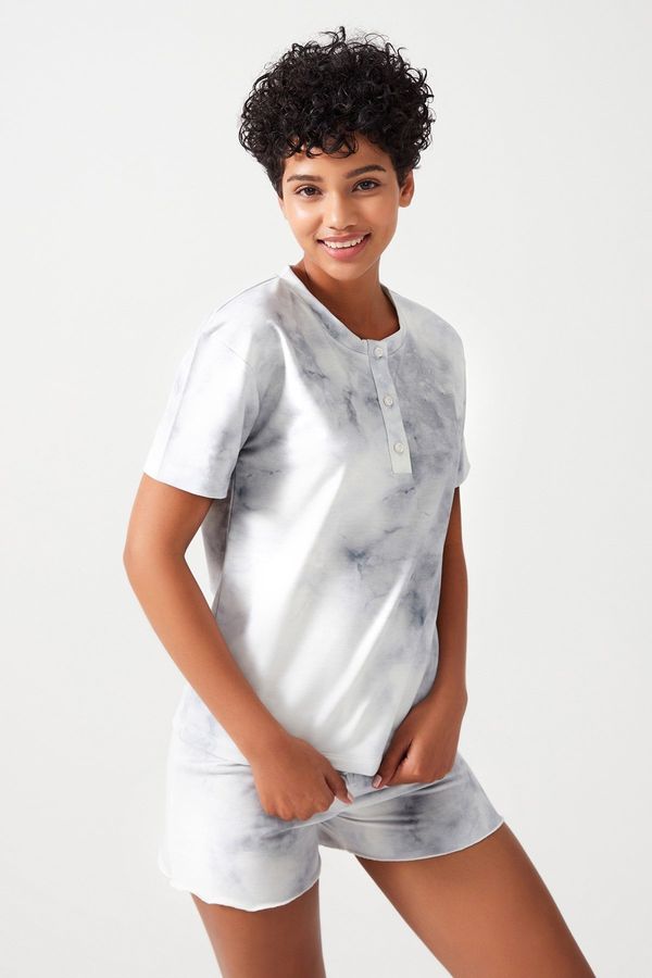 LOS OJOS LOS OJOS Women's Gray Tie Dye Patterned Pajamas Set Pj