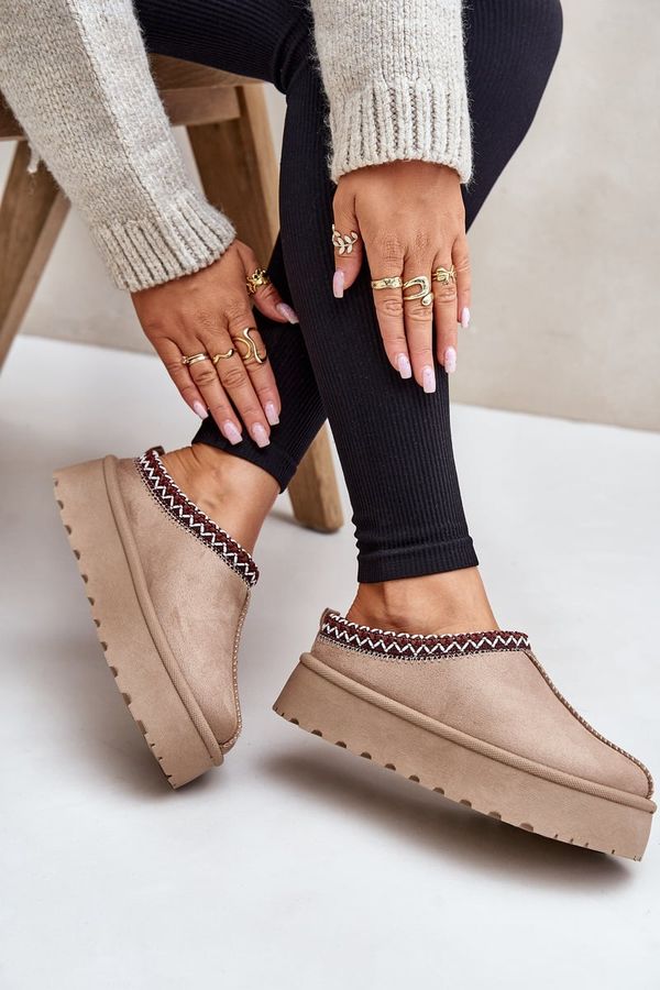 PS1 Low women's snow boots with platform embroidery light beige Narirya