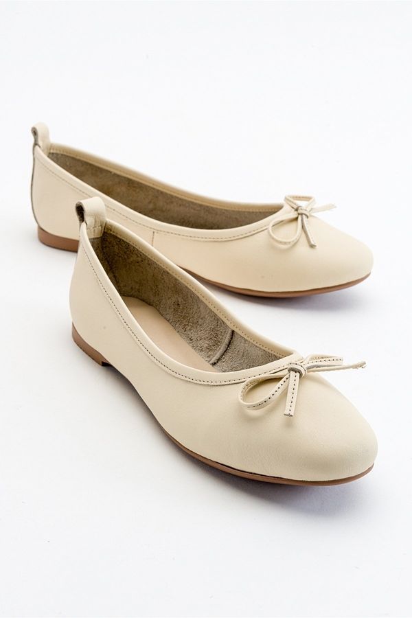 LuviShoes LuviShoes 01 Women's Flat Shoes with Beige Genuine Leather Ecru.