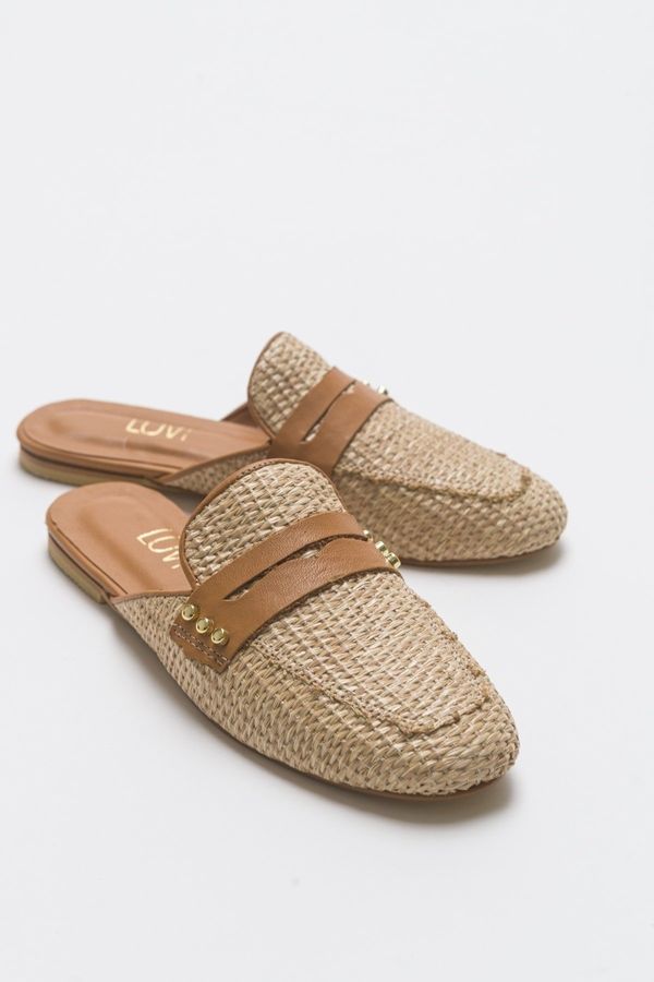 LuviShoes LuviShoes 165 Women's Slippers From Genuine Leather, Scalloped Straw