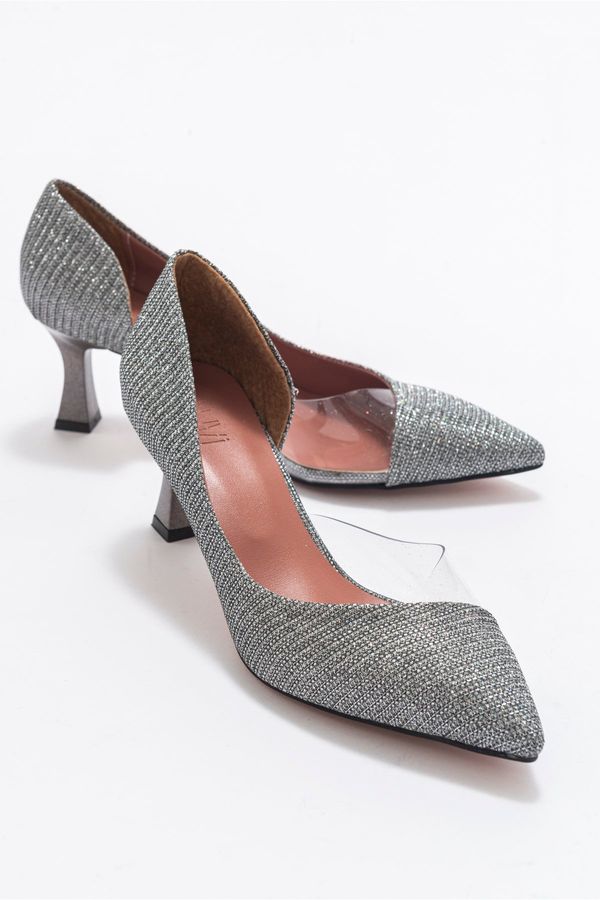 LuviShoes LuviShoes 353 Platinum Glittery Heels Women's Shoes