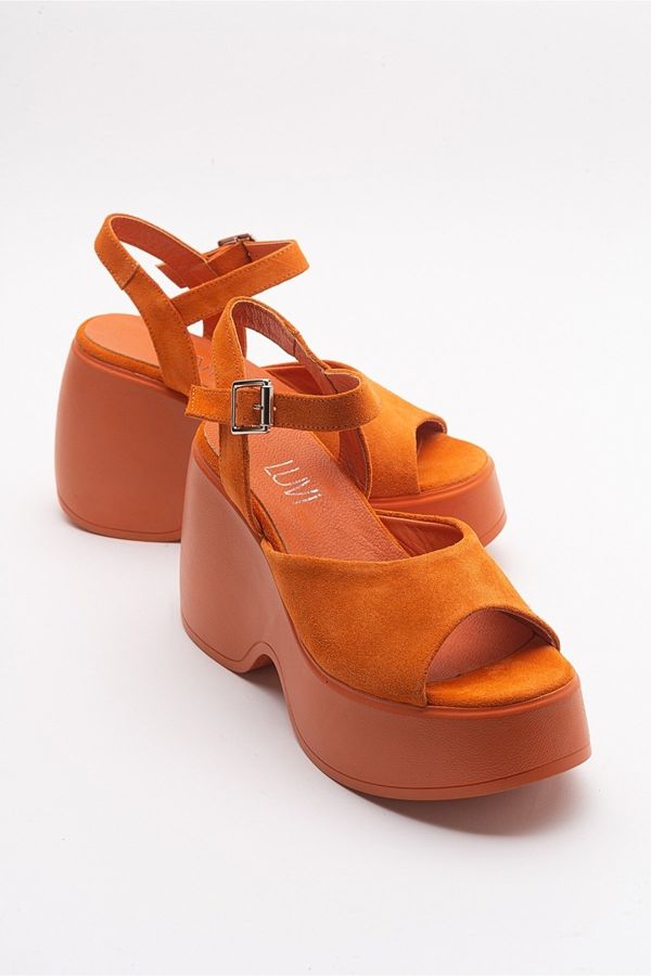 LuviShoes LuviShoes Abbon Women's Orange Suede Genuine Leather Wedge Heel Sandals