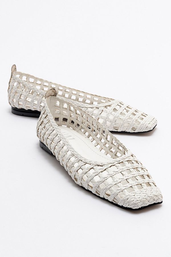 LuviShoes LuviShoes ARCOLA White Knitted Patterned Women's Ballerinas