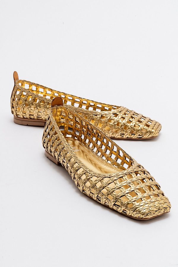 LuviShoes LuviShoes ARCOLA Women's Gold Knitted Patterned Flats