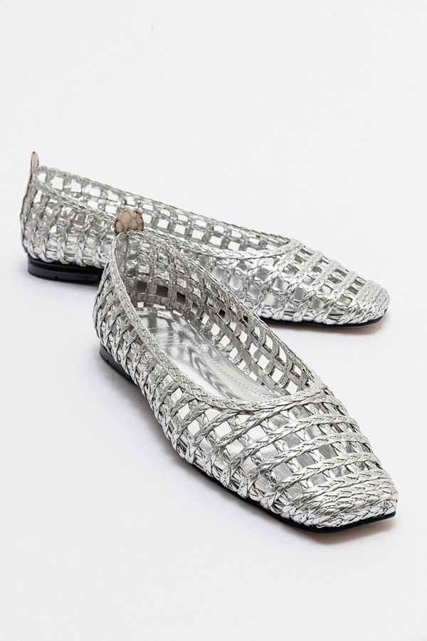 LuviShoes LuviShoes ARCOLA Women's Silver Knitted Patterned Flats