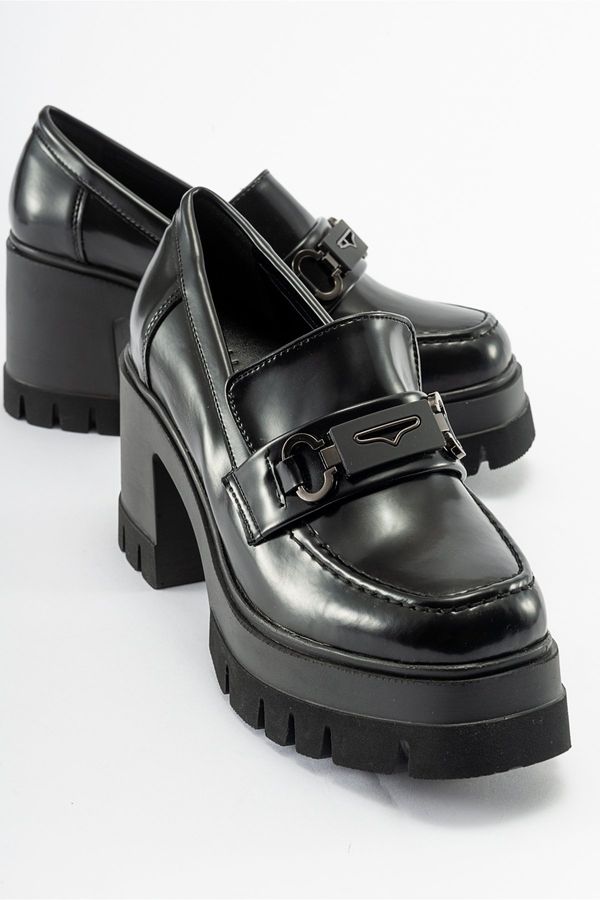 LuviShoes LuviShoes ARTEMİS Black Matte Patent Leather Women's Platform Heeled Shoes