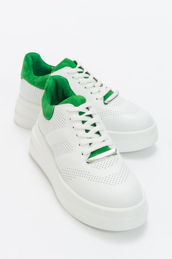 LuviShoes LuviShoes Asse Women's Sneakers With White Green Genuine Leather.