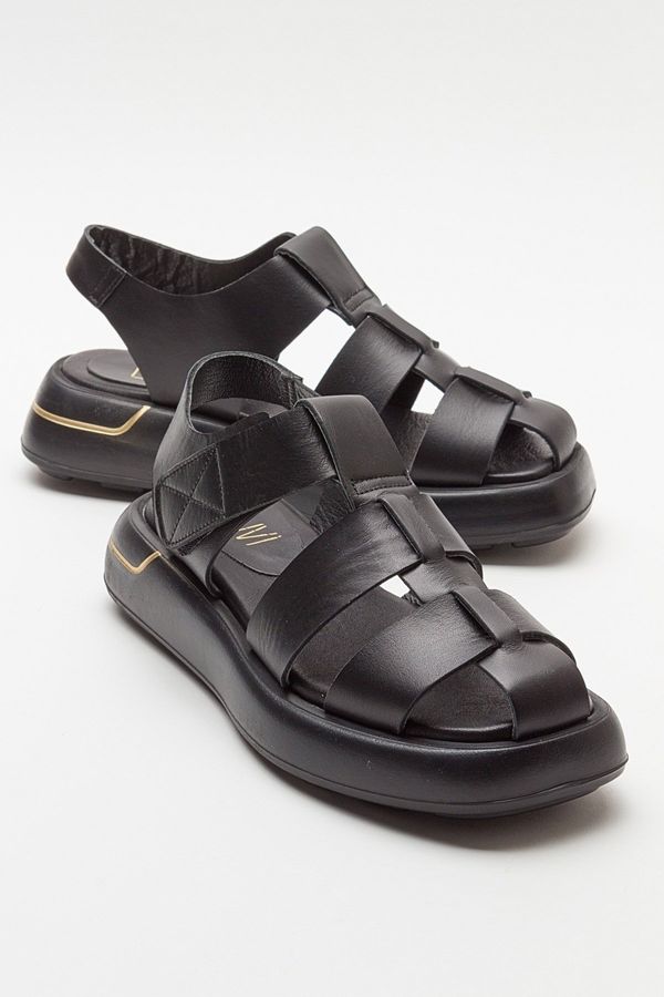 LuviShoes LuviShoes BELIV Women's Black Skin Genuine Leather Sandals
