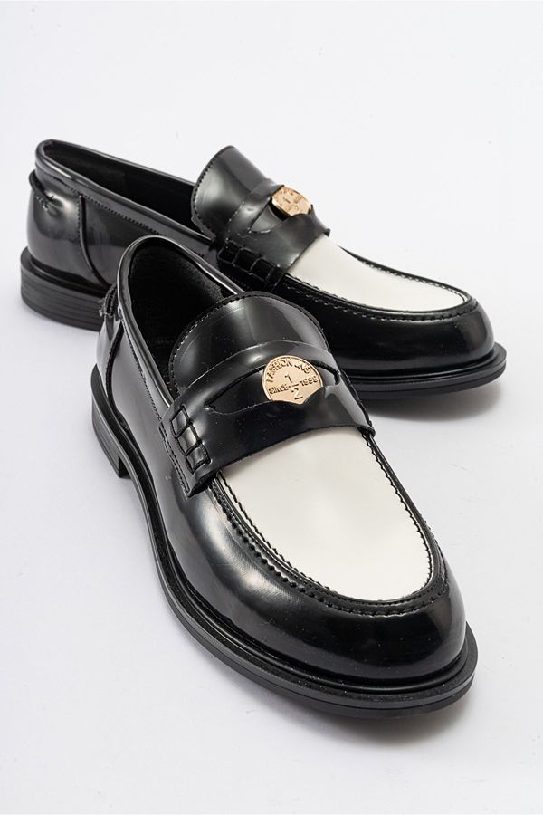 LuviShoes LuviShoes BLOSS Black-White Matte Patent Leather Women's Loafer