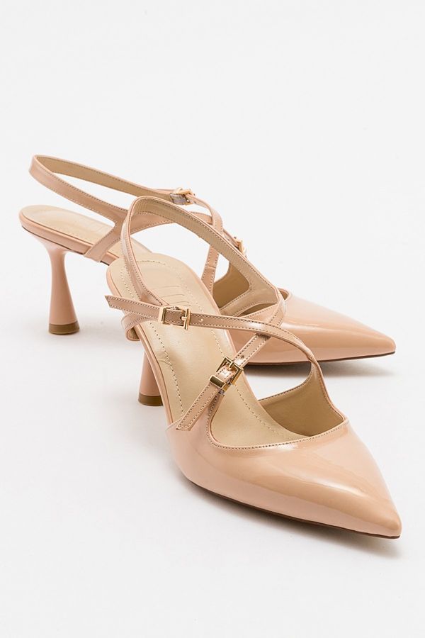 LuviShoes LuviShoes COJE Beige Patent Leather Women's Pointed Toe Thin Heel Shoes