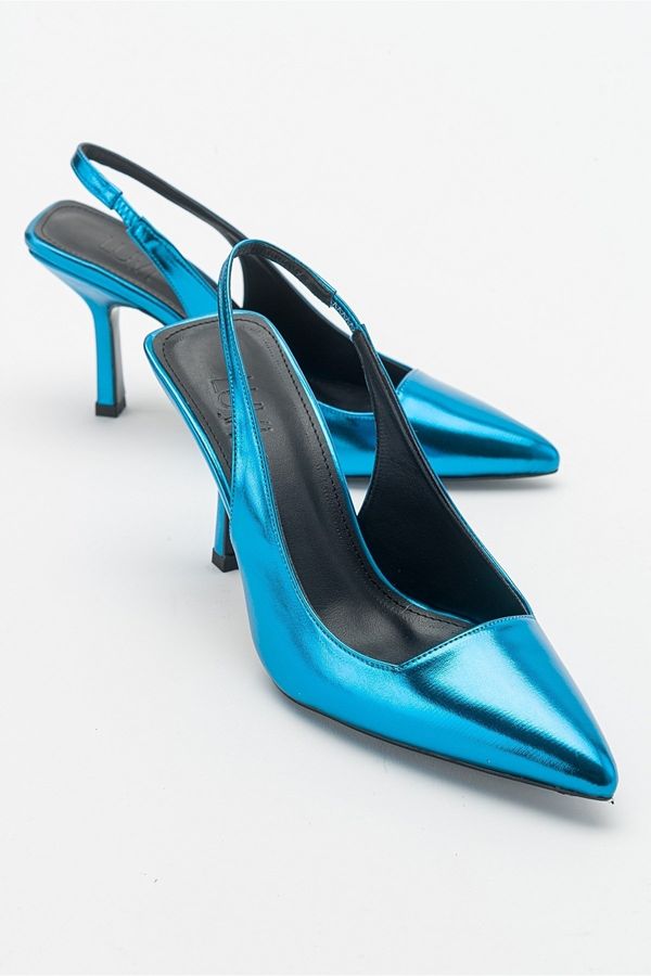 LuviShoes LuviShoes Ferry Blue Metallic Women's Heeled Shoes