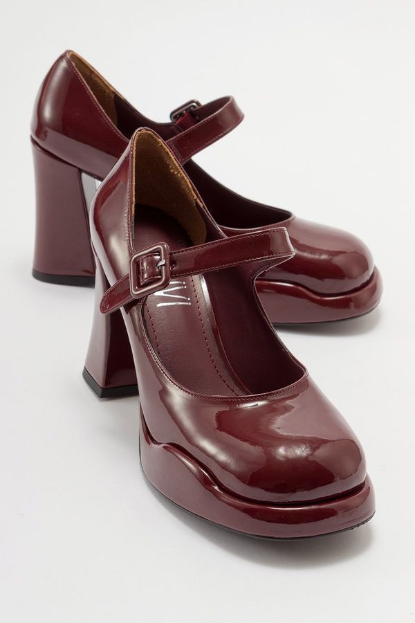 LuviShoes LuviShoes JAGOL Women's Claret Red Patent Leather Heeled Shoes