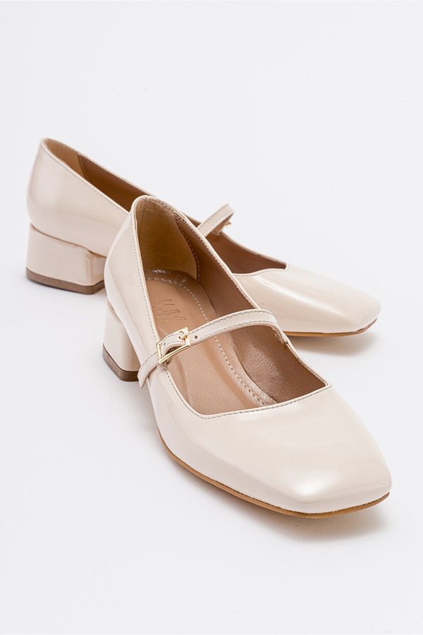 LuviShoes LuviShoes JOFF Beige Patent Leather Women's Heeled Shoes