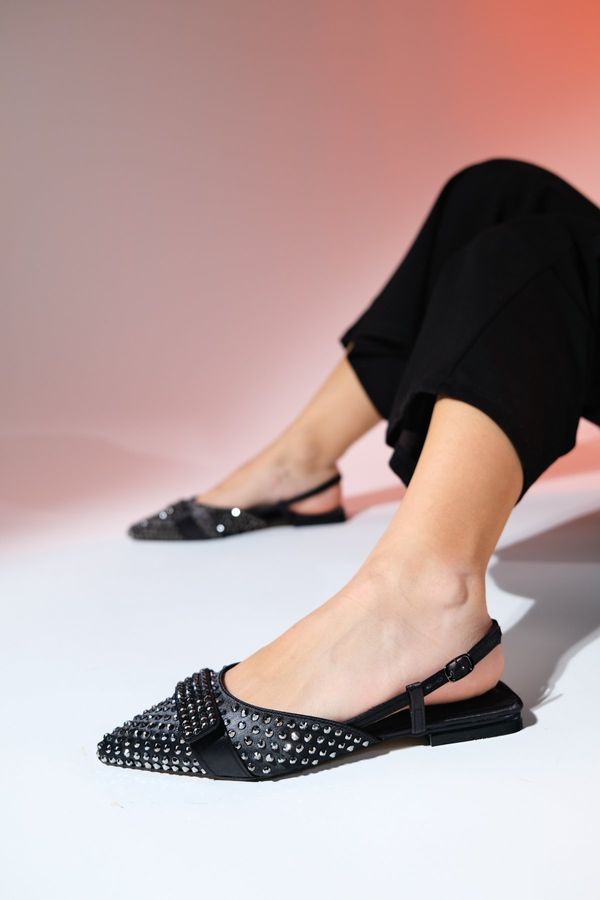 LuviShoes LuviShoes KELP Women's Black Satin Flat Sandals