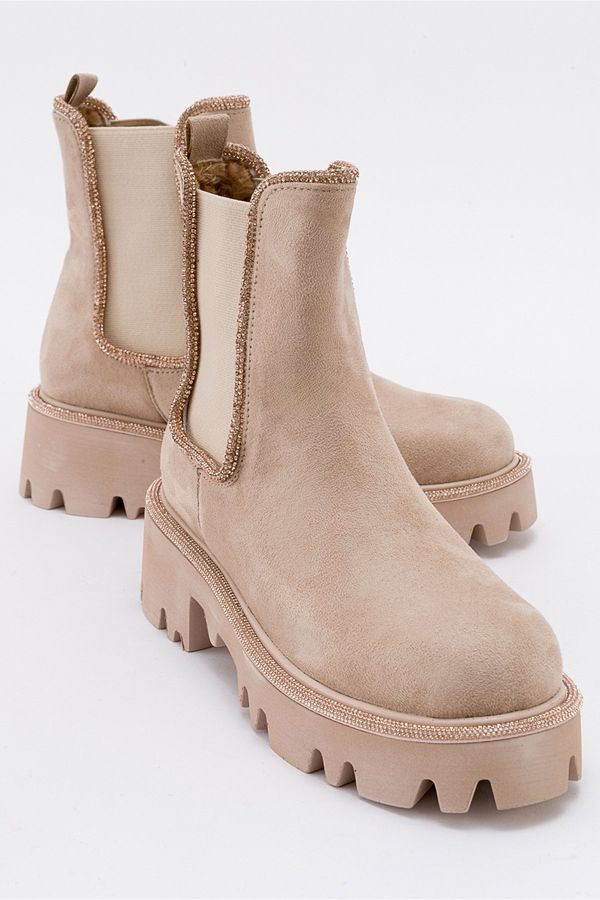 LuviShoes LuviShoes KIDAL Beige Suede Women's Boots