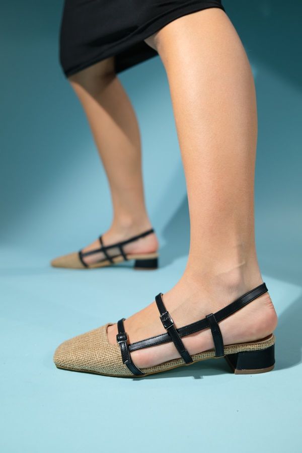 LuviShoes LuviShoes LASY Women's Black Straw Heeled Sandals