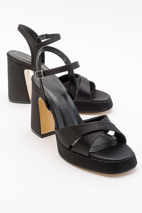 LuviShoes LuviShoes Lello Women's Black Satin Heeled Shoes