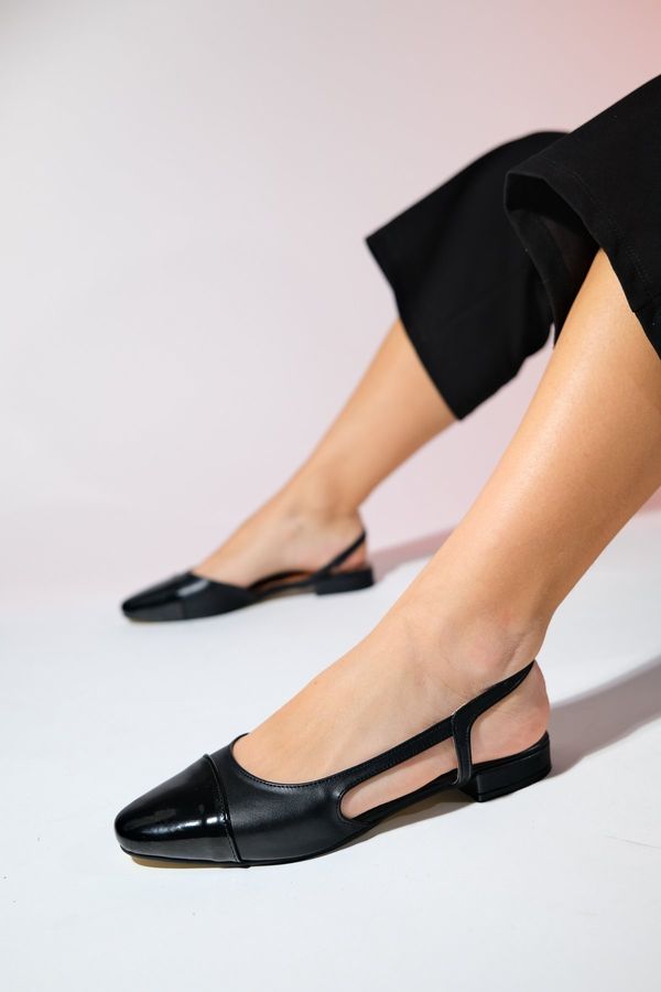 LuviShoes LuviShoes LUJO Black Skin Women's Open Back Flat Flat Flat Shoes