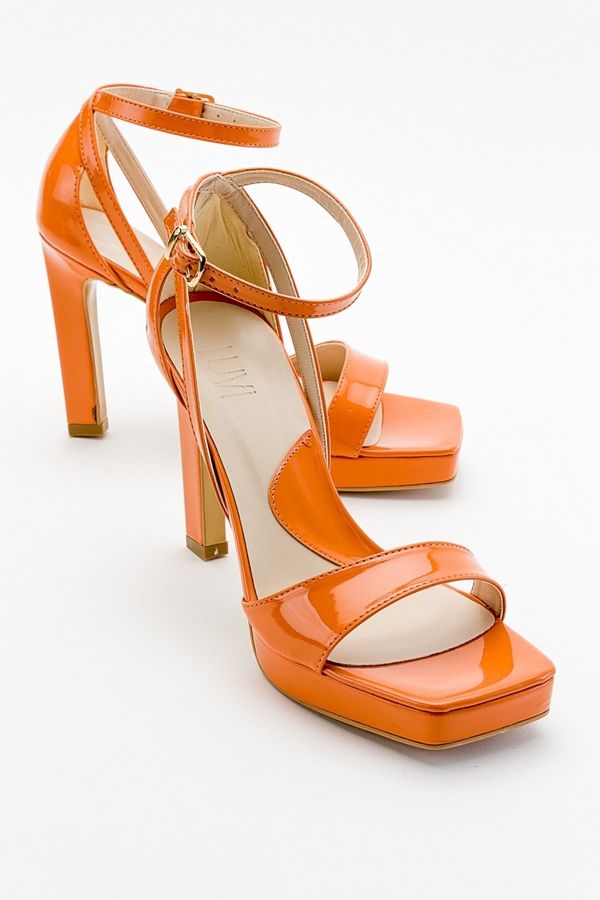 LuviShoes LuviShoes Mersia Orange Patent Leather Women's Heeled Shoes