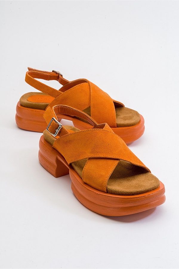 LuviShoes LuviShoes Most Women's Orange Suede Genuine Leather Sandals