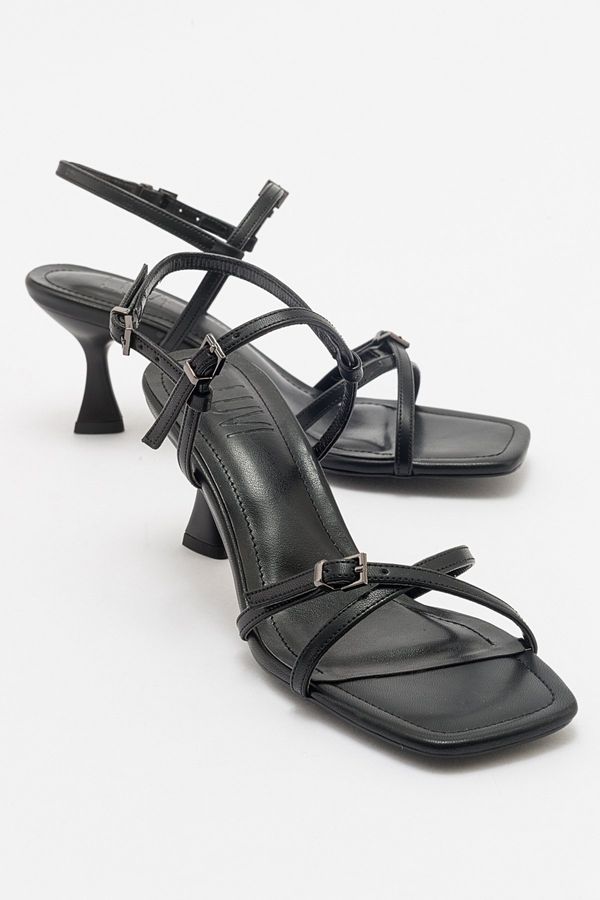 LuviShoes LuviShoes NEBEL Women's Black Skin Heeled Sandals