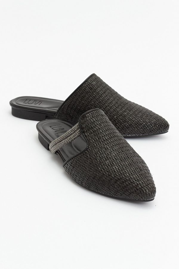 LuviShoes LuviShoes PESA Black Straw Stone Women's Slippers