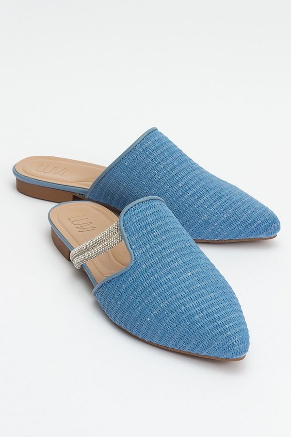 LuviShoes LuviShoes PESA Blue Women's Slippers with Straw Stones