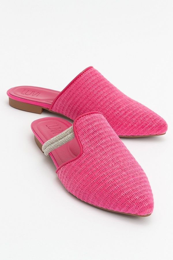 LuviShoes LuviShoes PESA Fuchsia Women's Slippers with Straw Stones.
