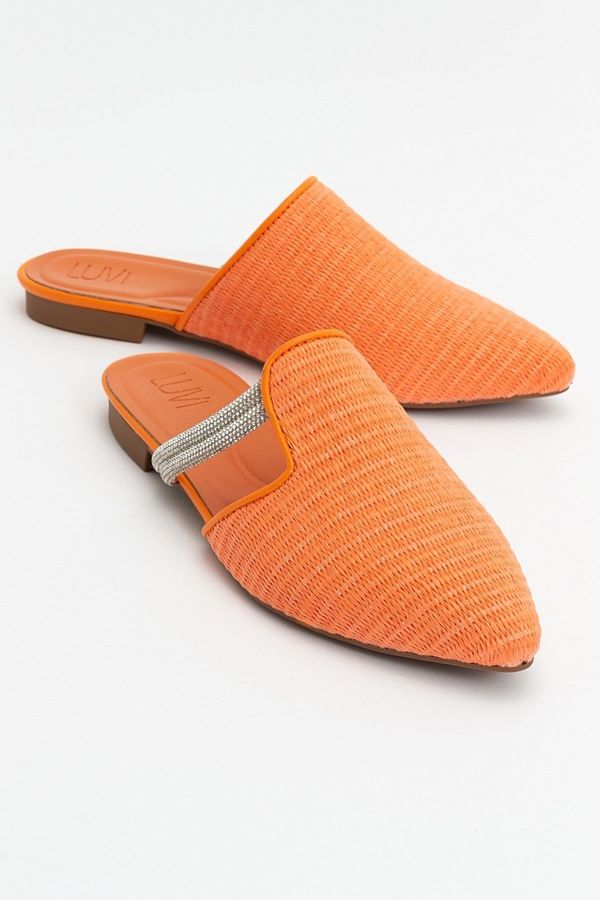 LuviShoes LuviShoes PESA Orange Women's Slippers with Straw Stones