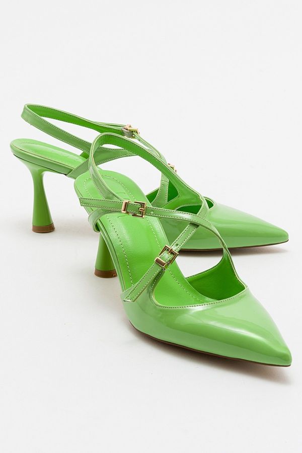LuviShoes LuviShoes Pistachio Green Patent Leather Women's Pointed Toe Thin Heeled Shoes