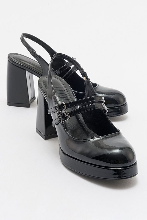LuviShoes LuviShoes PUİS Black Patent Leather Women's Platform Heeled Shoes