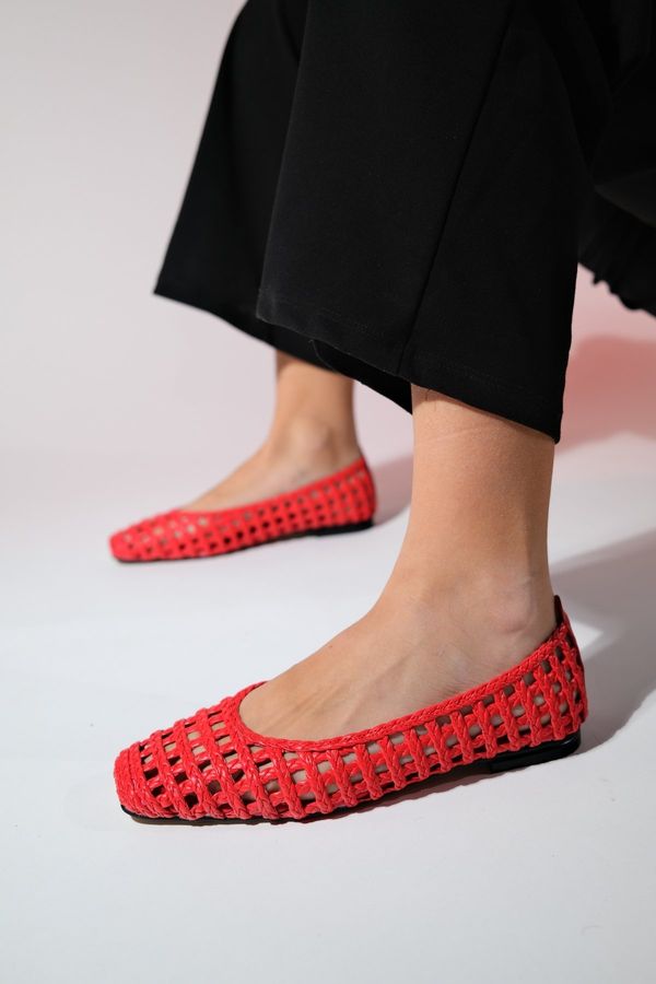 LuviShoes LuviShoes Red Knitted Patterned Women's Flat Shoes