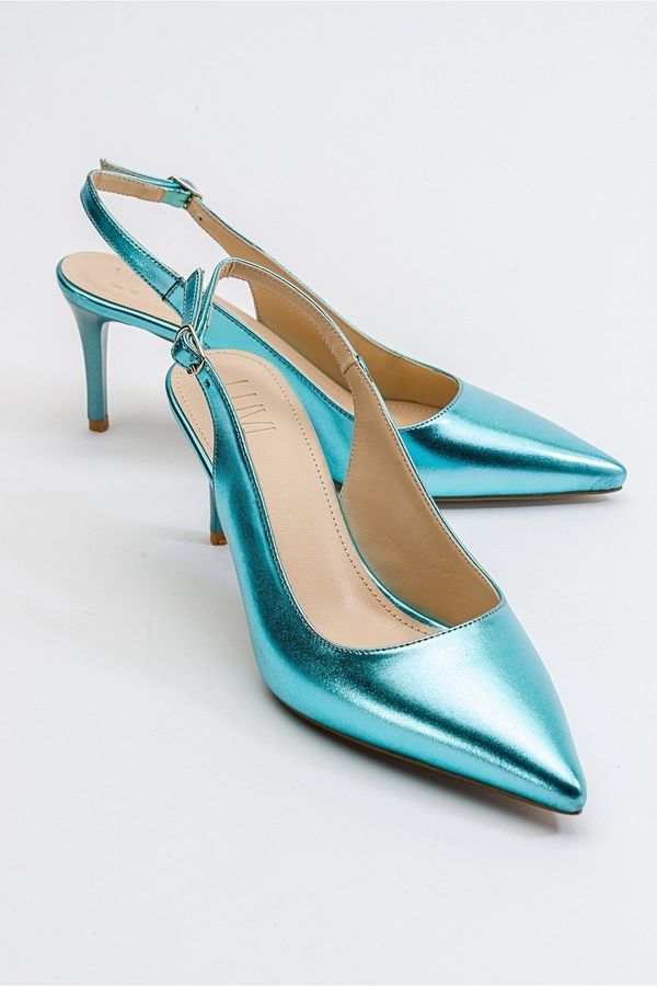 LuviShoes LuviShoes Sleet Women's Turquoise Metallic Heeled Shoes.