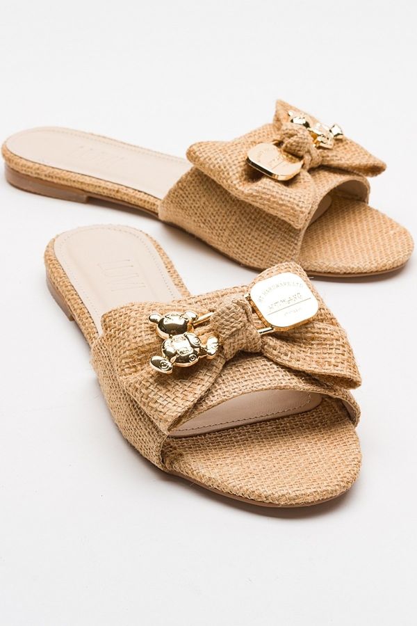 LuviShoes LuviShoes SPEA Beige Women's Slippers with Straw Buckles.