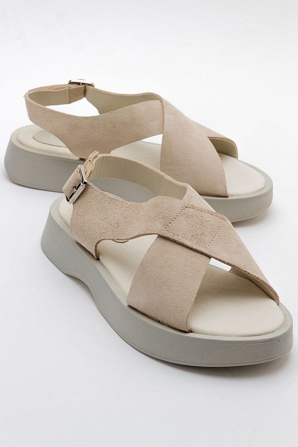 LuviShoes LuviShoes VOGG Women's Beige Suede Genuine Leather Sandals