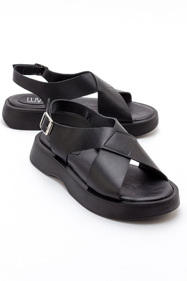 LuviShoes LuviShoes VOGG Women's Black Skin Genuine Leather Sandals