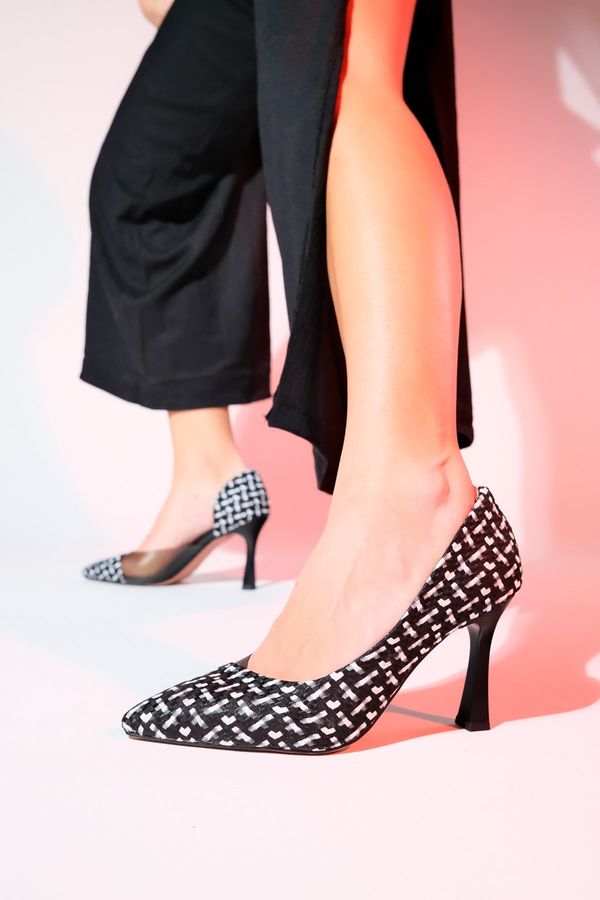 LuviShoes LuviShoes WAYNE Black and White Patterned Transparent Women's Thin Heeled Shoes