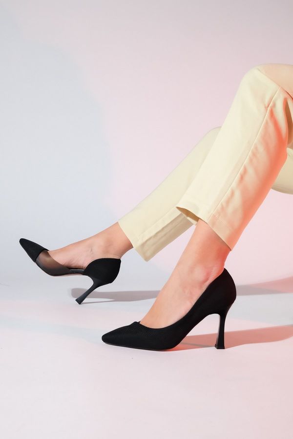 LuviShoes LuviShoes WAYNE Black Striped Transparent Women's Stiletto Heel Shoes
