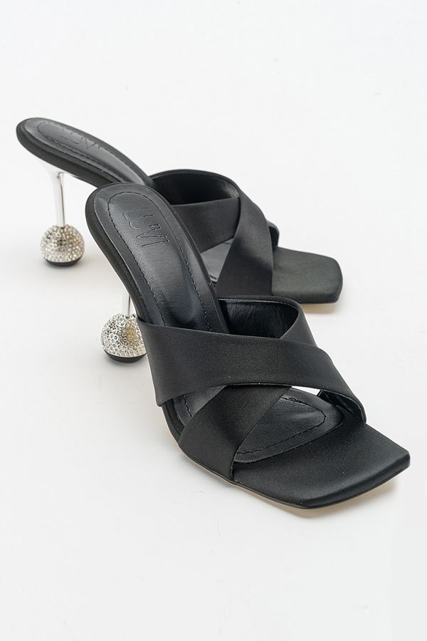 LuviShoes LuviShoes Wold Women's Black Satin Heeled Slippers