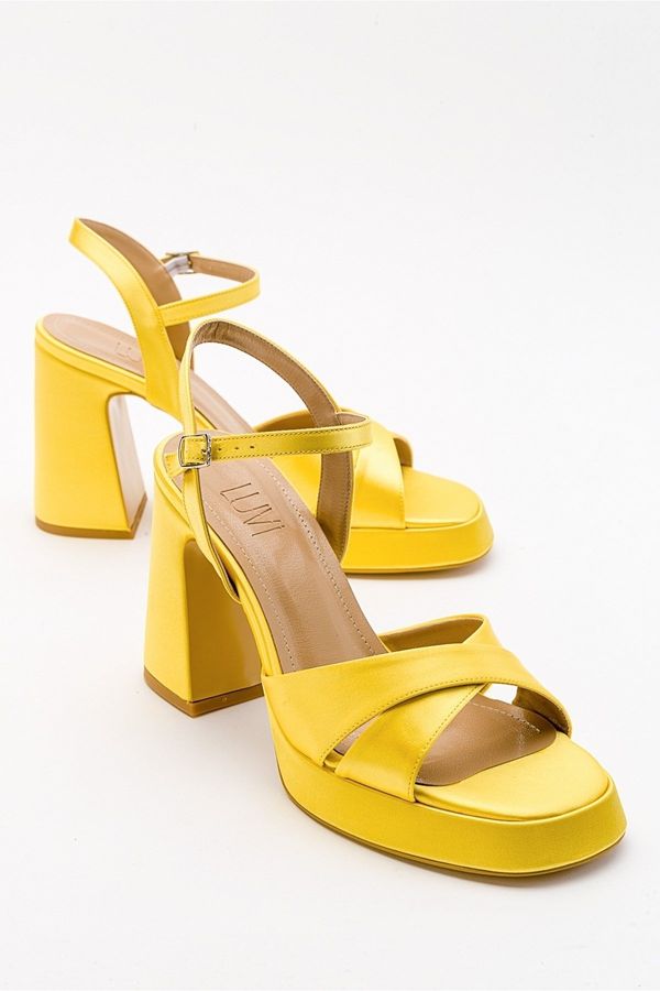 LuviShoes LuviShoes Women's Lello Yellow Satin Heeled Shoes