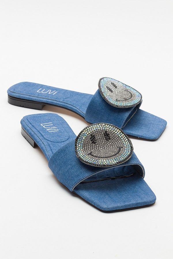 LuviShoes LuviShoes YAVN Jeans Women's Slippers with Blue Stones