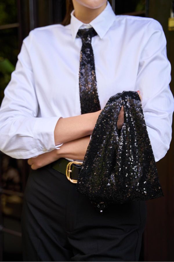 Madamra Madamra Black Small Sequined Women's Sequined Clutch Bag