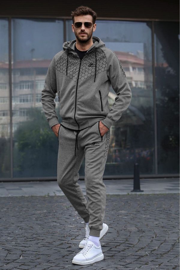 Madmext Madmext Anthracite Printed Tracksuit, Hoodie 5906