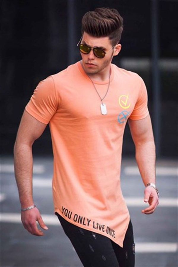 Madmext Madmext Asymmetric Cut Orange Men's T-Shirt 5665