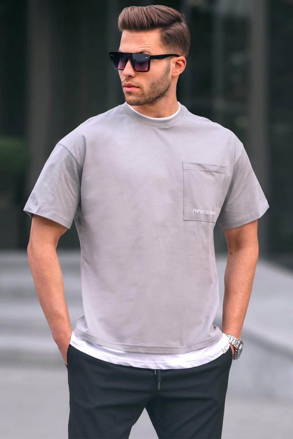 Madmext Madmext Basic Men's T-Shirt 6090 with Colored Gray Patches.