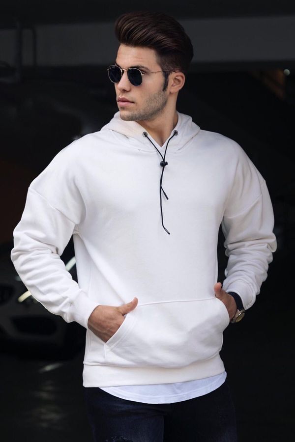 Madmext Madmext Basic White Men's Hooded Sweatshirt 4764