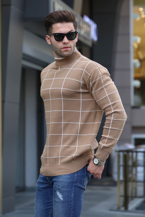 Madmext Madmext Beige Checked Knitwear Sweater 5796